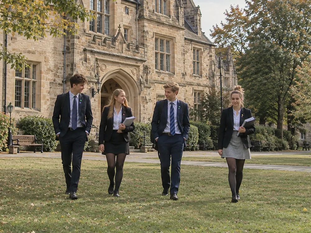 Estudiantes en el patio de un colegio del Reino Unido