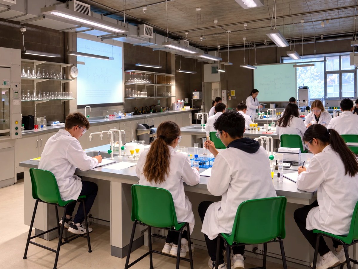 Students in a science laboratory during a programme abroad